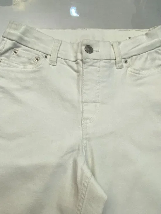 Denim & Co White Straight Leg Jeans Size 2 Ankle Button Hem - Picture 5 of 16